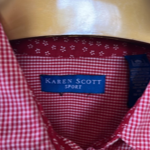 Vtg CHRISTMAS holiday Karen Scott button down shirt top red gingham embroidered - Picture 5 of 7